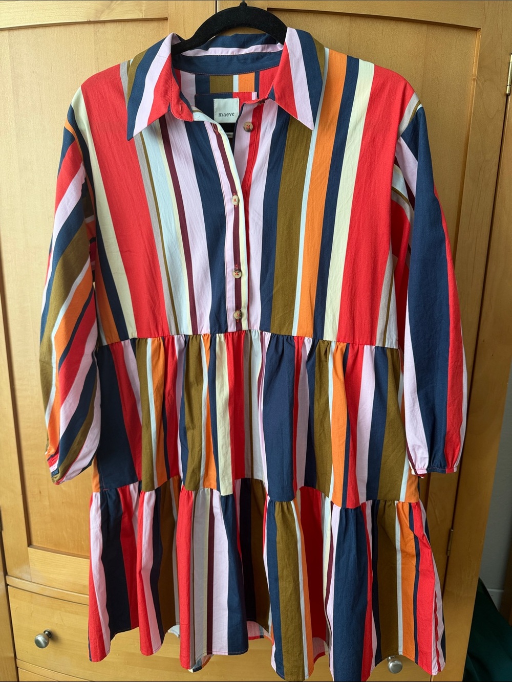 Maeve Multicolor Striped Tiered Dress — Red, Navy, Orange, Olive, Pink, Cream